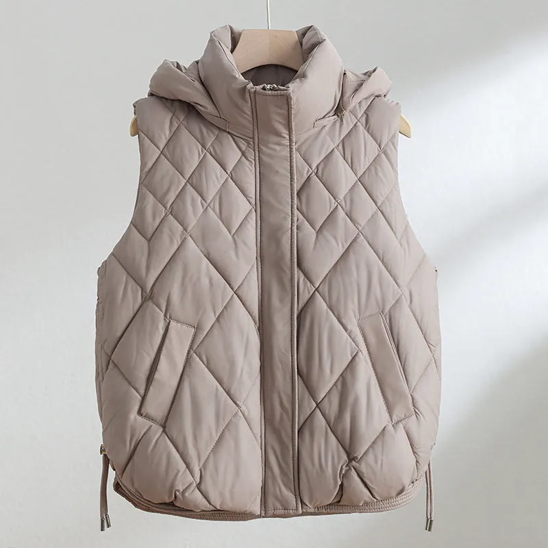Autumn And Winter Vest Women's Down Cotton Short Loose Korean Version Of Versatile Diamond Cotton Vest Sleeveless Vest Coat