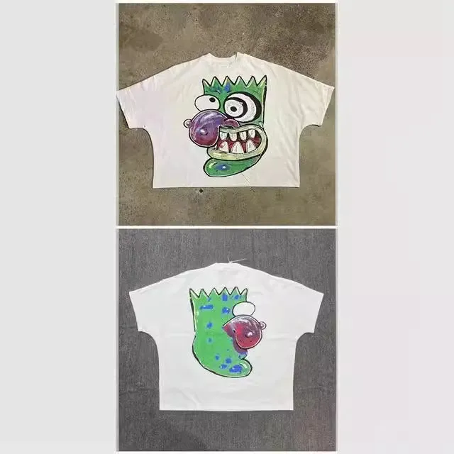 Znbbw Street Cartoon Long Printed Short-Sleeved Y2K Summer Casual Loose Couple Shirt - Image 11