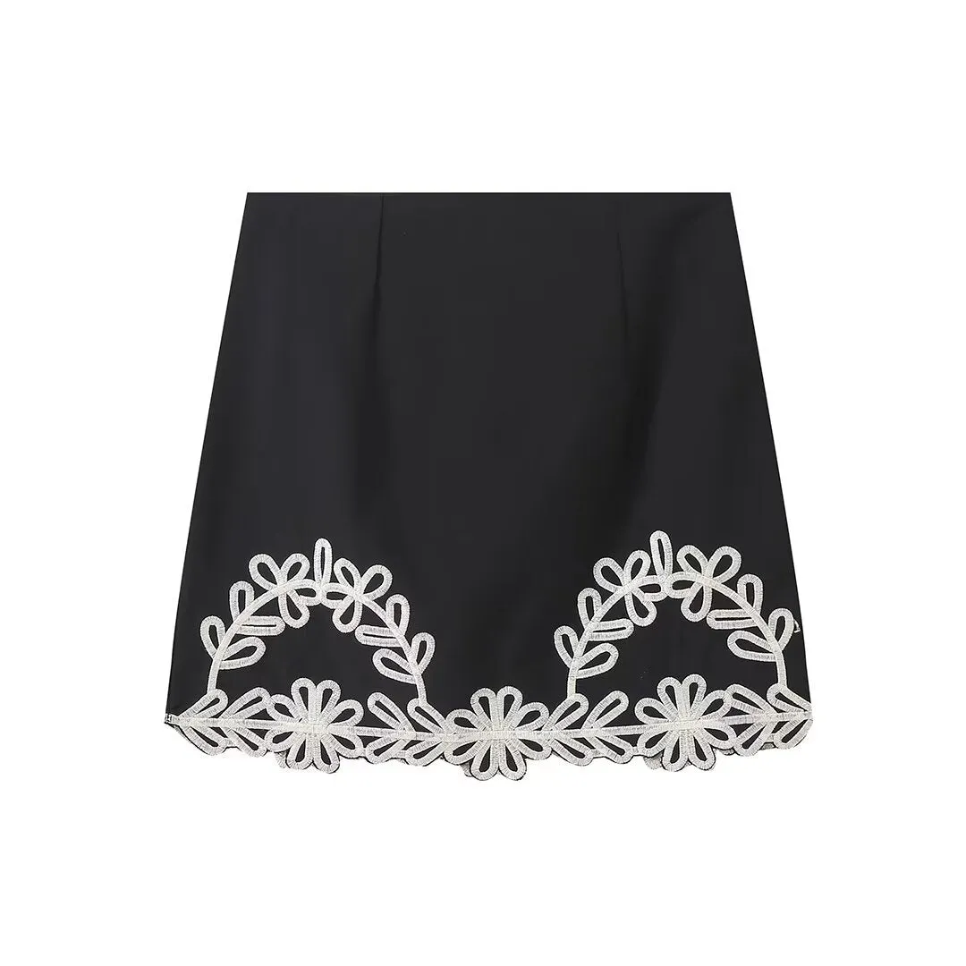 Znbbw Summer Embroidered Short V-Collar Vest Embroidered Trousers Set