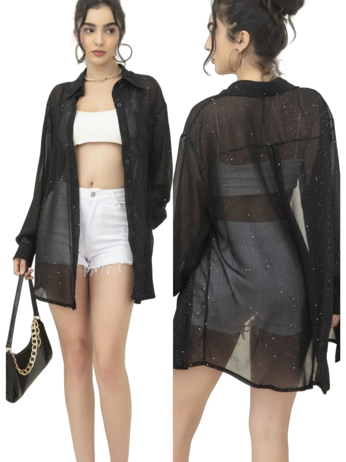 Znbbw Women's Wear Popular Fashion Long-Sleeved Thin Lapel Sequined Shirt Leisure Shirt - Image 7