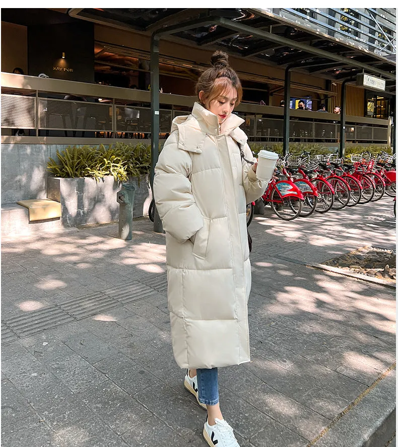 Advanced Sense Hooded Coffee Color Long Cotton Coat Female Autumn And Winter Loose Cotton-Padded Jacket Fashion Temperament Cotton Clothes - Image 4