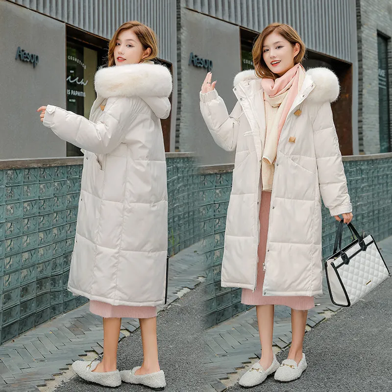 Celebrity Down Cotton Clothes Hu Chuliang Leisure Loose Female Long Over The Knee Cotton Clothes 2024 Winter New Wool Collar Coat Tide - Image 3