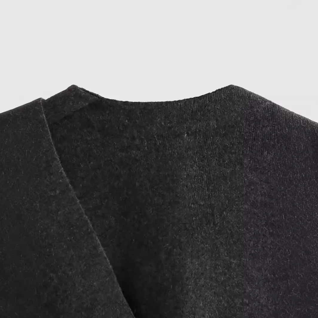 Znbbw Autumn Style With Asymmetrical Scarf And Short Loose Knitted Coat Coat - Image 3