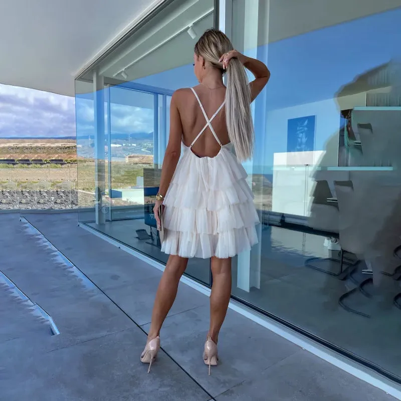 Znbbw Asian Summer Hot-Selling Net Dress INS Style Casual Backless Sexy Multi-Layer Dress Women - Image 3