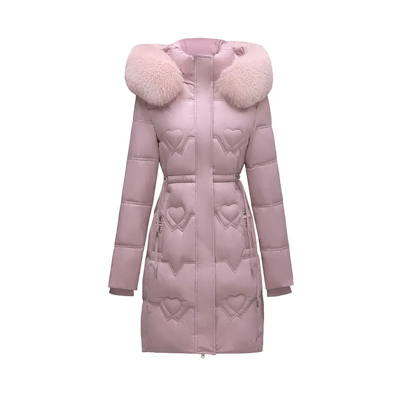 Clothes Female Medium Long Style 2024 Winter New Korean Version Slim Long Cotton-Padded Jacket Add Thick Warm Big Wool Collar Large Size Coat