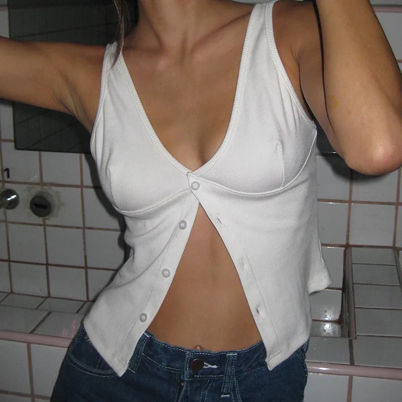 Hot Girls Sexy Temperament Row Button V Collar Waist Show Thin Sling Vest Women Pure Sexual Feelings To Wear A Small Coat - Image 4