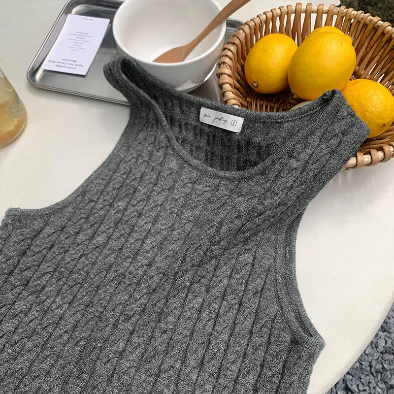 A Retro Twist Sling Vest For A Woman In Summer, A New Style Of Slimming, Lazy Wind, Unique Design, Grey Knitted Clothes. - Image 2