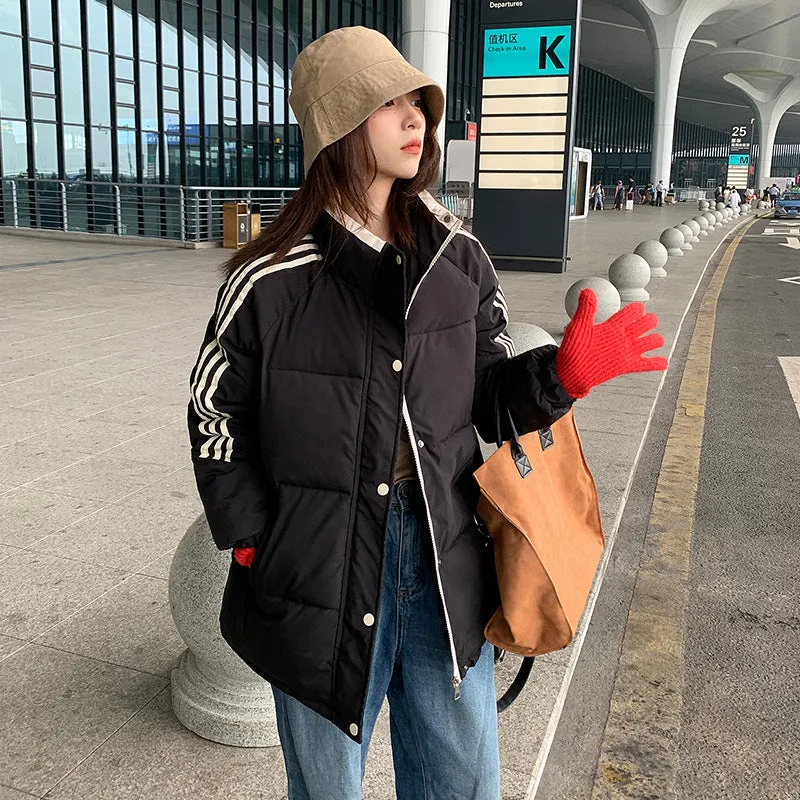 2024 New Autumn And Winter Korean Version Of The Loose Standing Collar Cotton-Padded Jacket And Thick Coat Tide - Image 5