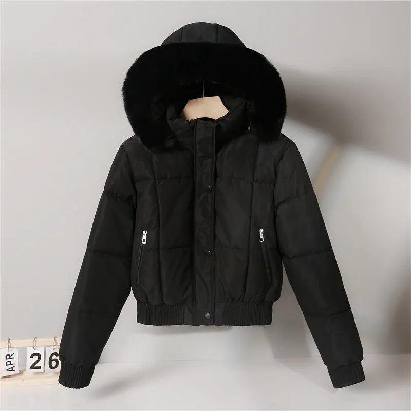 Clothes Female 2024 New Winter Add Velvet Add Thick Fashion Cotton-Padded Jacket Small Hooded Short Long-Sleeved Cotton Coat Coat - Image 3