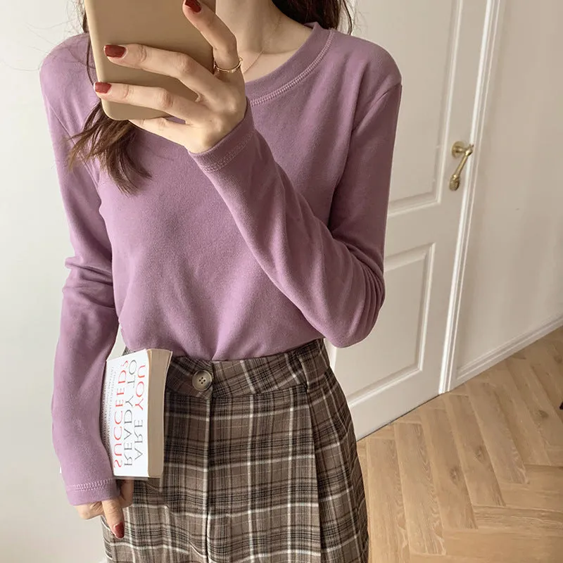 Znbbw Velvet Bottomed Blouse With Autumn And Winter Round Collar, Slim, Long-Sleeved T-Shirt, Foreign Style And Velvet Polished Blouse - Image 8