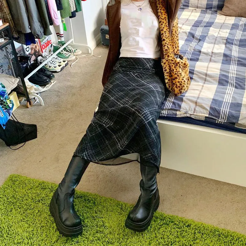 2025Ins Online Celebrity Romantic Holiday Style Double Plaid Long Skirt Shows The Trend Of Slimming - Image 2