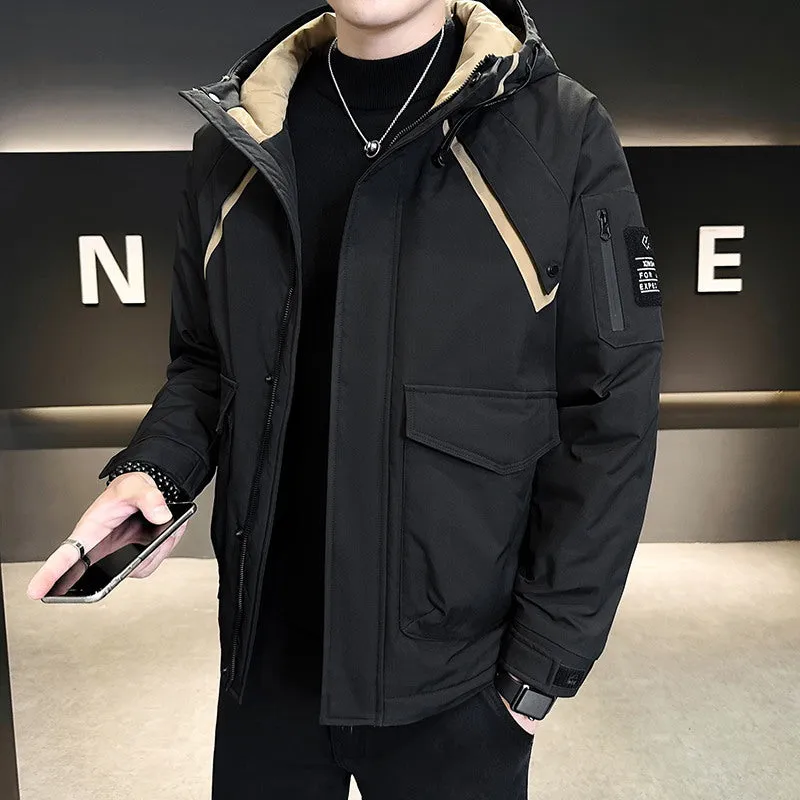 Youth Men's Wear 2024 Winter Wear Two Cotton Men Thick Coat New Fashion Cotton Suit Hat Warm Tooling Men - Image 6