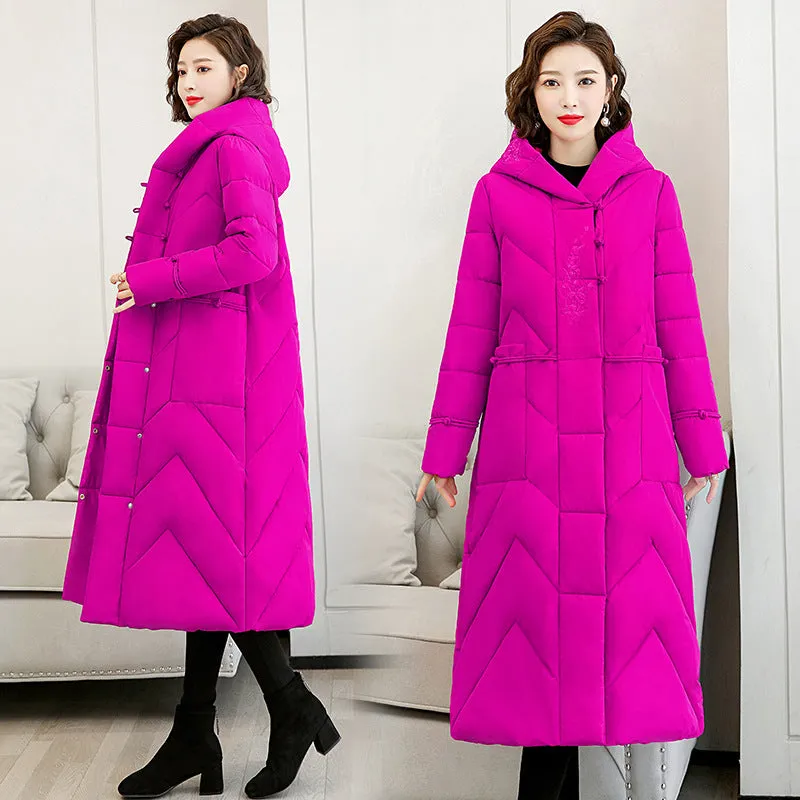 Version Of Loose Leisure Cotton-Padded Jacket Long Painted Cotton-Padded Clothes Female Retro Art Down Cotton Clothes Middle-Aged And Elderly Mother Coat - Image 4