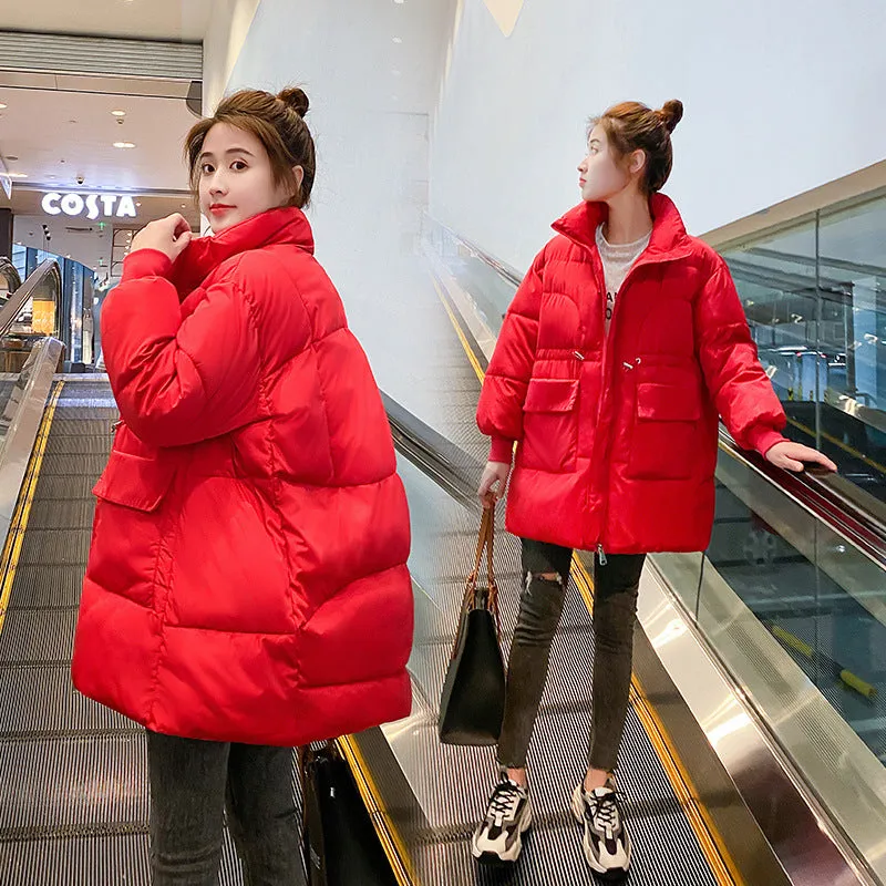 Jacket Korean Version Ins Long Winter New Bright Face Down Cotton-Padded Jacket Loose Bread Clothes Cotton-Padded Jacket Add Thick Coat - Image 5