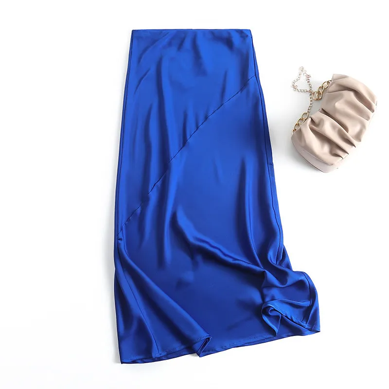 Znbbw And Winter New Slim Version Satin Long Solid Color Half Skirt - Image 5