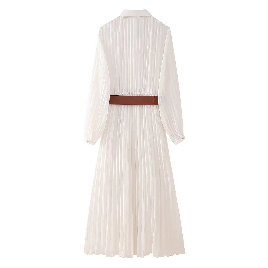 Znbbw New Spring Dress With Belt Pleats 8372089