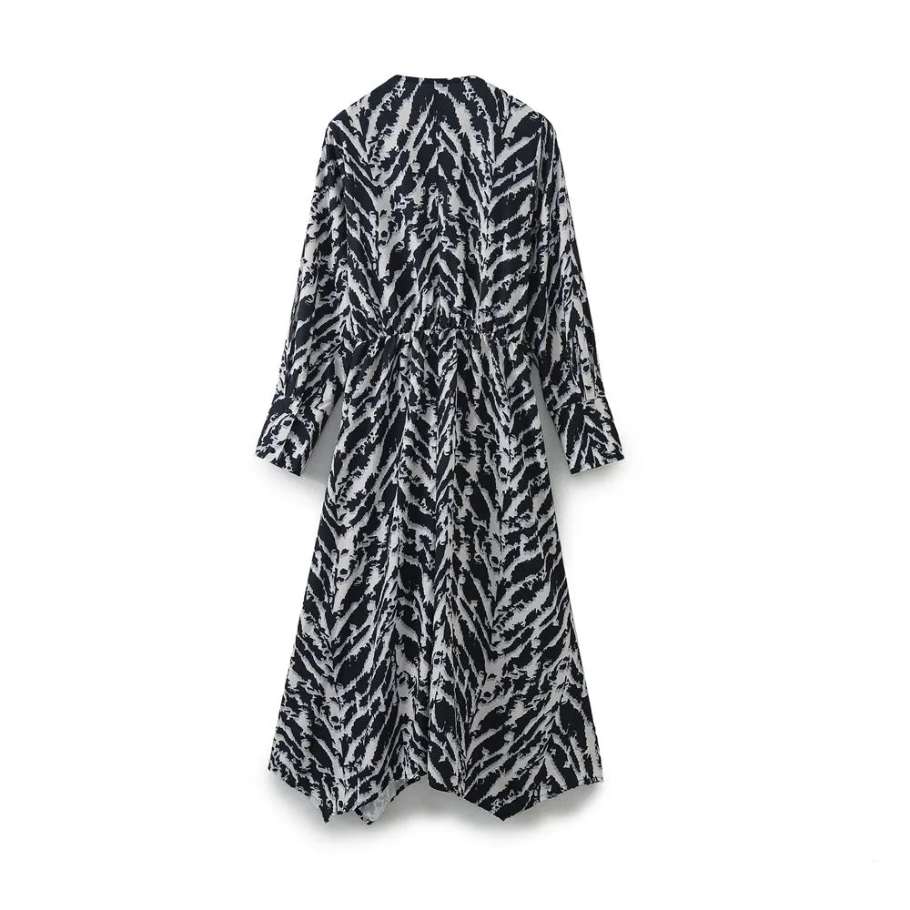 Znbbw Spring Animal Print Silk Satin Dress 9878081