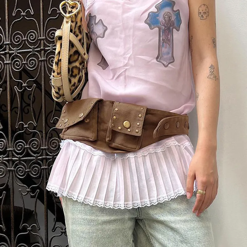 Western Style Retro Four-Button Waist Bag 2025 Summer New Punk Style Waist Accessories Ultra-Wide Belt - Image 3