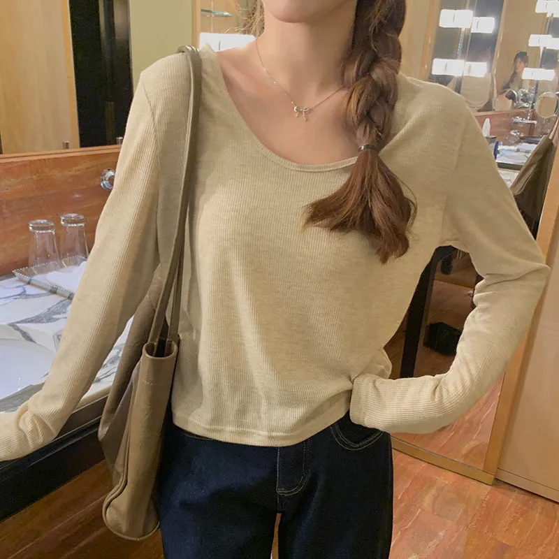 Goose Egg Collar Tencel Long-Sleeved T-Shirt Women Wear The New Soft Waxy Skin Bottoming Shirt In Spring - Image 6