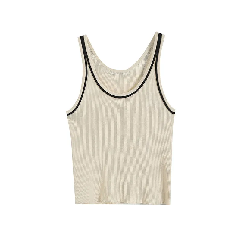 Znbbw Basic Round Collar Sling Sleeveless Knitted T-Shirt In Spring