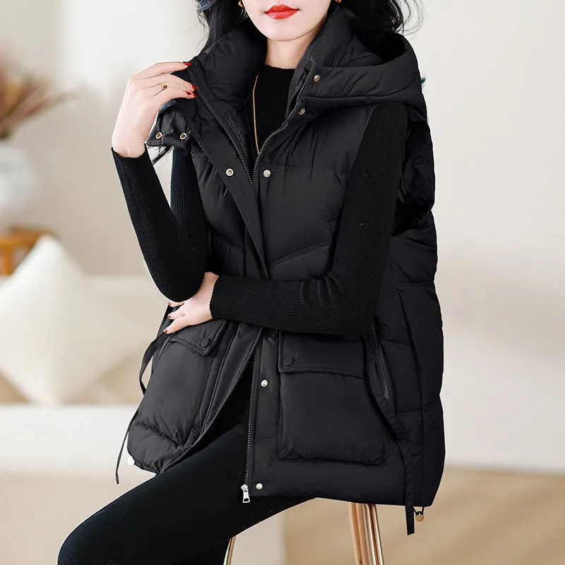Cotton Vest Female 2024 Autumn And Winter New Korean Version Loose Vest Wearing Vest Collar Horse Clip Thick Jacket - Image 3