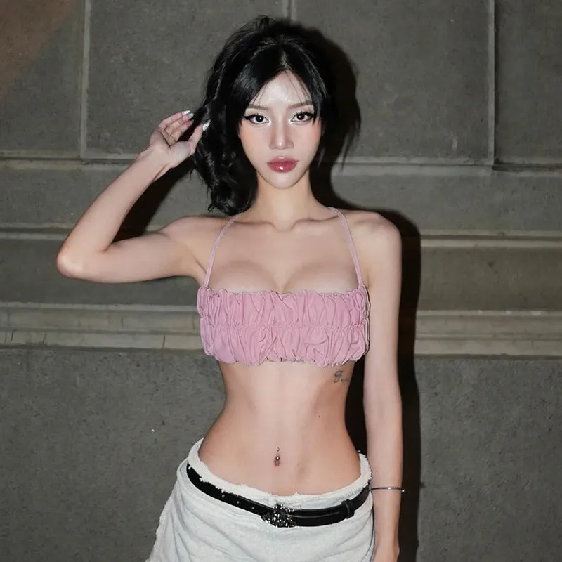 Znbbw Autumn New Sexy Hot Girl Vest Street Trend Slim Chest Pleated Halter Top - Image 5