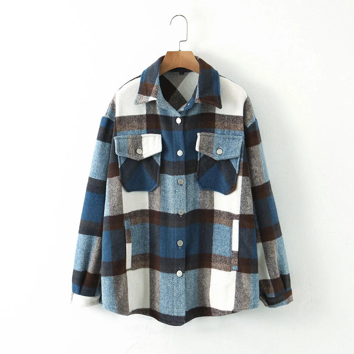 Znbbw Autumn Women's Wear Urban Leisure Woolen Plaid Shirt Jacket - Image 7