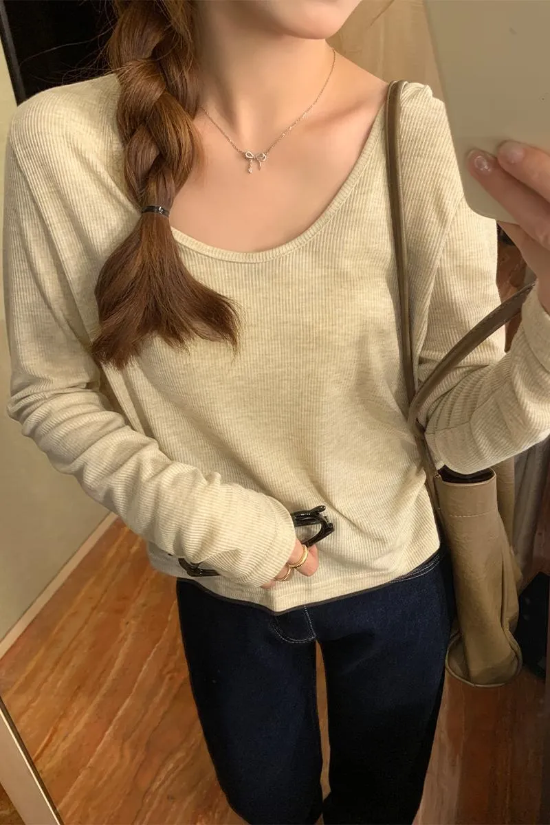 Goose Egg Collar Tencel Long-Sleeved T-Shirt Women Wear The New Soft Waxy Skin Bottoming Shirt In Spring - Image 11