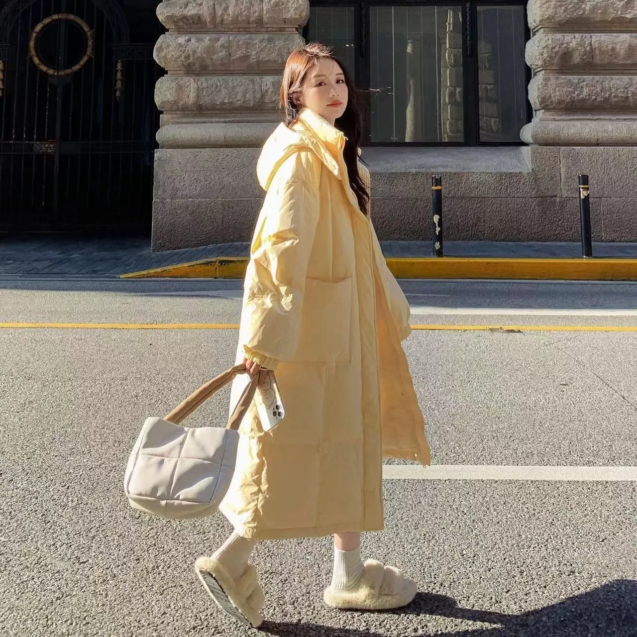 Fufu Yellow Down Cotton Jacket Female Winter 2024 New Medium And Long Super Fairy Over The Knee Age Reduction Bread Jacket - Image 2