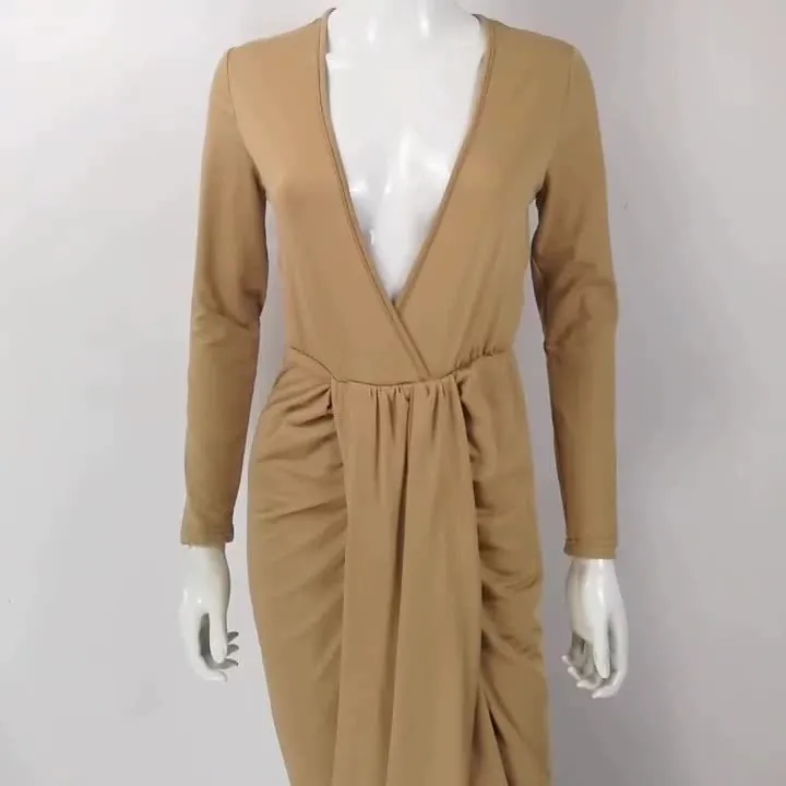 Znbbw Autumn And Winter New V-Collar Long Sleeves With Cotton Sexy Fashion Pleated Nightclub Dress High-Quality Version - Image 9