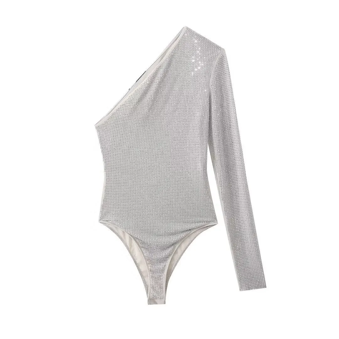 Znbbw New Bright Silk Mesh Asymmetrical Slimming Jumpsuit 2712843