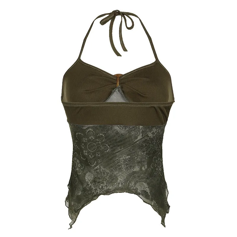 Sen Retro Ethnic Customs Metal Buckle Fold Neck Exposed Back Green Self-Cultivation Leisure Vest New Style Woman - Image 2