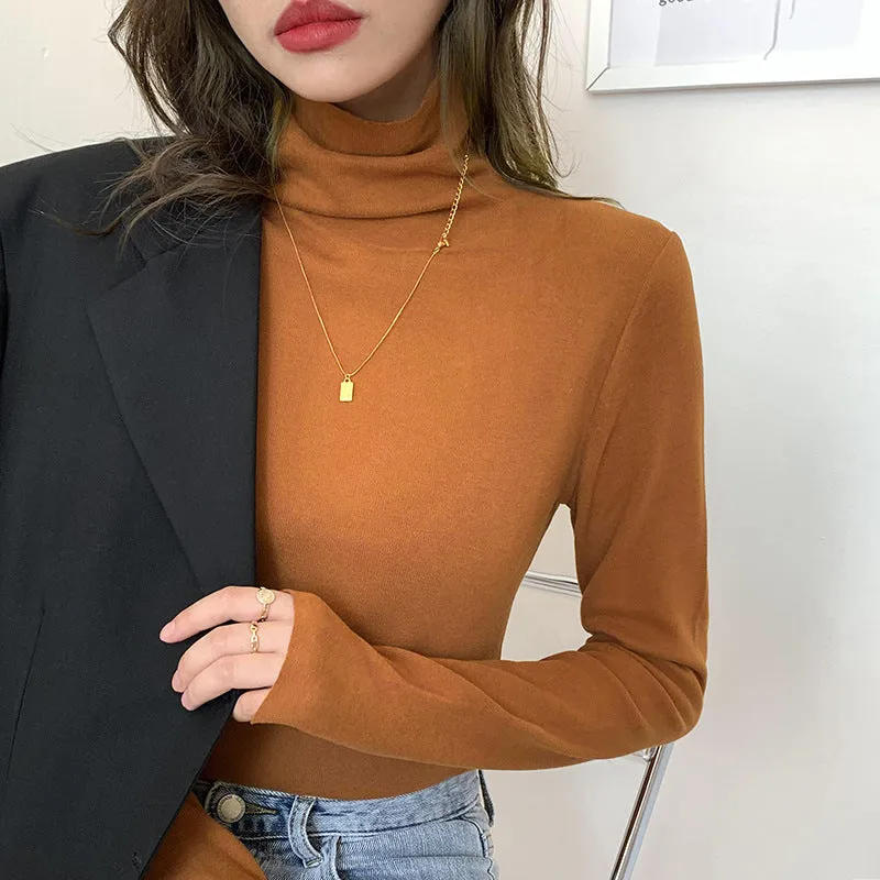 Znbbw German Velvet High-Necked Bottomed Shirt With Autumn And Winter Velvet Thickened White Polished Wool Long-Sleeved Blouse