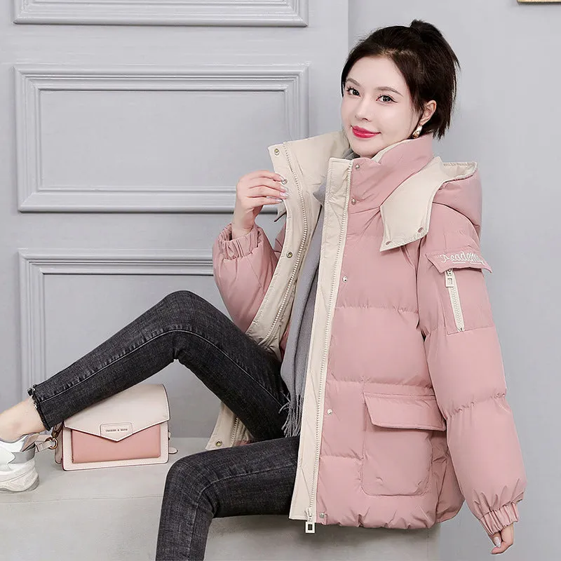 Cotton Clothing Female Short Style 2024 New Korean Version Of Bread Clothing Winter Loose Cotton-Padded Jacket Hat And Thick Cotton-Padded Jacket Coat - Image 5