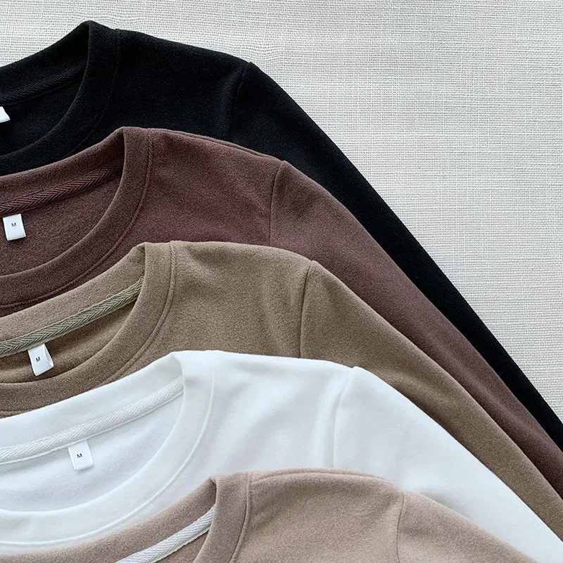 Znbbw Velvet Black Bottomed Shirt For Women To Wear A New Korean Version Of Foreign Style Round Collar Slim Long-Sleeved Sanded Wool Warm Blouse In Autumn And Winter - Image 8