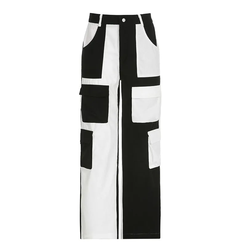 Sports Street Impact Color High-Waisted Corduroy Trousers 2024 Spring And Summer New Multi-Pocket Straight Tube Wide-Leg Tooling