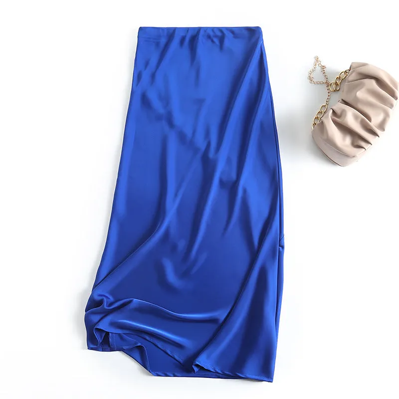 Znbbw And Winter New Slim Version Satin Long Solid Color Half Skirt - Image 3