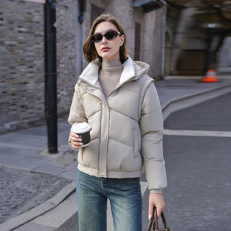 Cotton-Padded Jacket Women's New Winter Removable Sleeves Cotton-Padded Clothes Warm And Thick Loose Cotton-Padded Jacket Hooded Bread Coat - Image 5