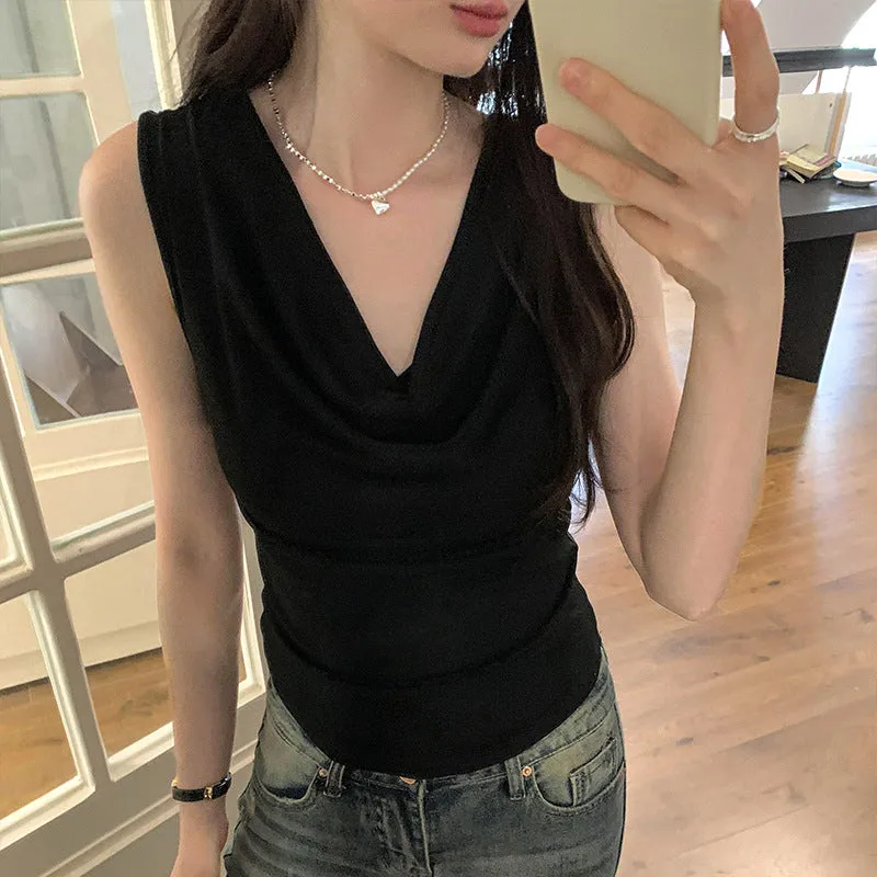 French Temperament Design Shoulder Swing Collar Vest Summer 2024 New Style Slim And Thin Sleeveless Blouse - Image 9