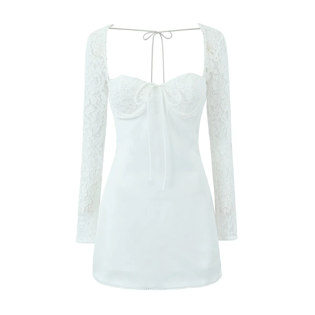 Znbbw New Lace Sleeve Steel Support Slim Mini Dress In Autumn