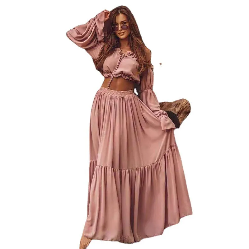 Znbbw Autumn And Winter New Sexy Navel Skirt Suit INS Leisure Style Belt Two-Piece Set - Image 3