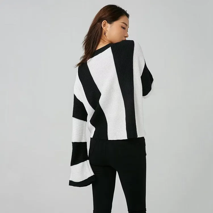 Znbbw And Winter New Women's Wear New Leisure Style Long-Sleeved Round-Neck Vertical Striped Casual Sweater - Image 5