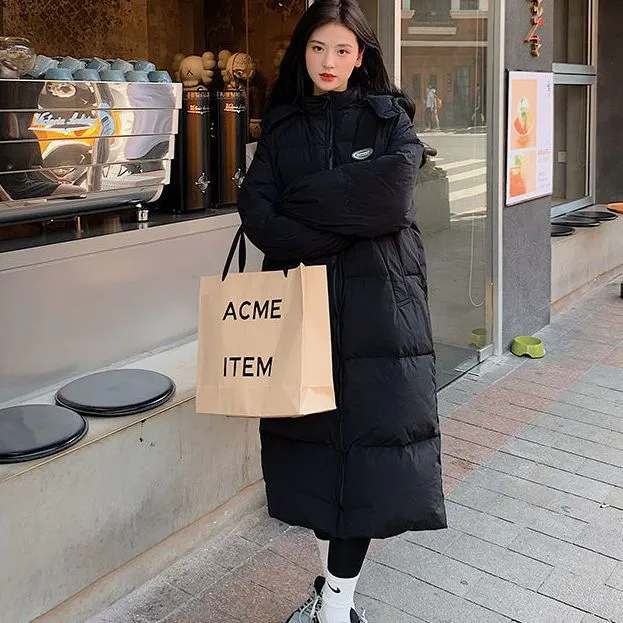 Down Cotton Clothes Women Long Over The Knee Winter 2024 New Korean Version Of Cotton-Padded Jacket Women Loose And Thick Padded Clothes - Image 4