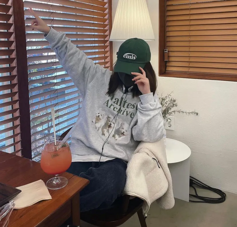 Simple Letter Printed Round-Neck Long-Sleeved Hoodie For Women In Autumn And Winter - Image 3