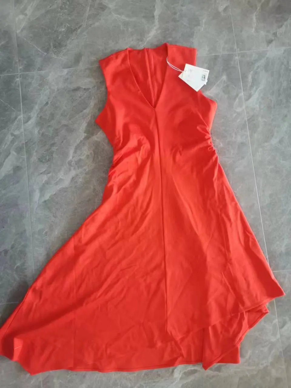 Znbbw New V-Collar Pleated Asymmetrical Dress 1223501004