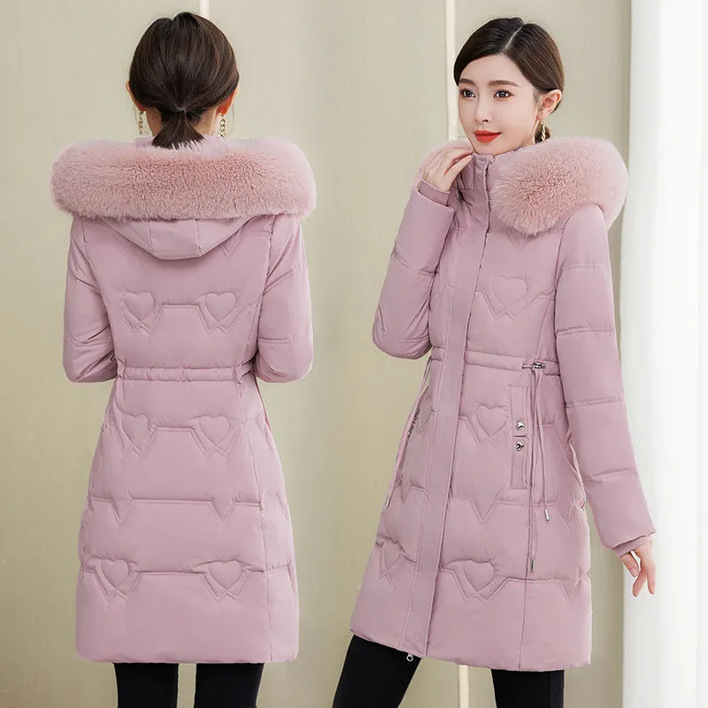 Clothes Female Medium Long Style 2024 Winter New Korean Version Slim Long Cotton-Padded Jacket Add Thick Warm Big Wool Collar Large Size Coat - Image 4