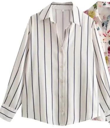 Znbbw New Silk Satin Printed Loose Casual Shirt 2248802