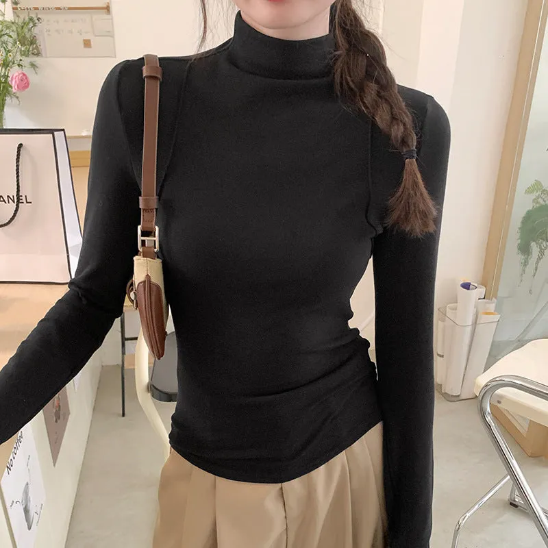 White High-Collar Slim Long-Sleeved T-Shirt Female Chunqiu New Style Slim Undershirt With Chic Temperament - Image 5