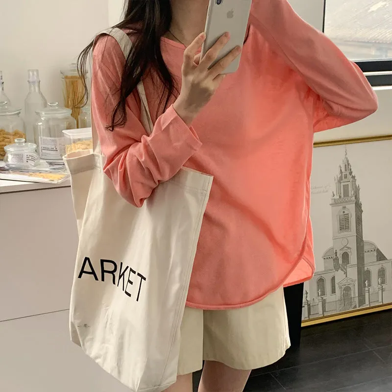 Sunscreen Shirt Mask Long-Sleeved T-Shirt Women's Summer Thin Loose Irregular Fork Bottom Air-Conditioning Blouse - Image 8