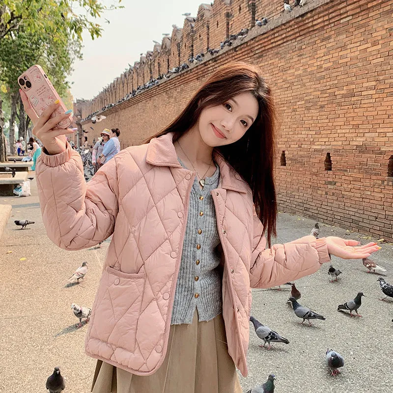 Small Fragrant Wind Diamond Lapel Cotton Coat Female Layer Sense Short Small Loose Lapel Cotton Jacket With Cotton Coat - Image 2